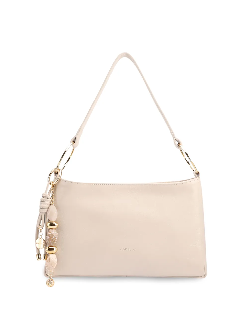 Bolsa De Ombro Pequena Couro Off White Pingente Corrente e Pedras