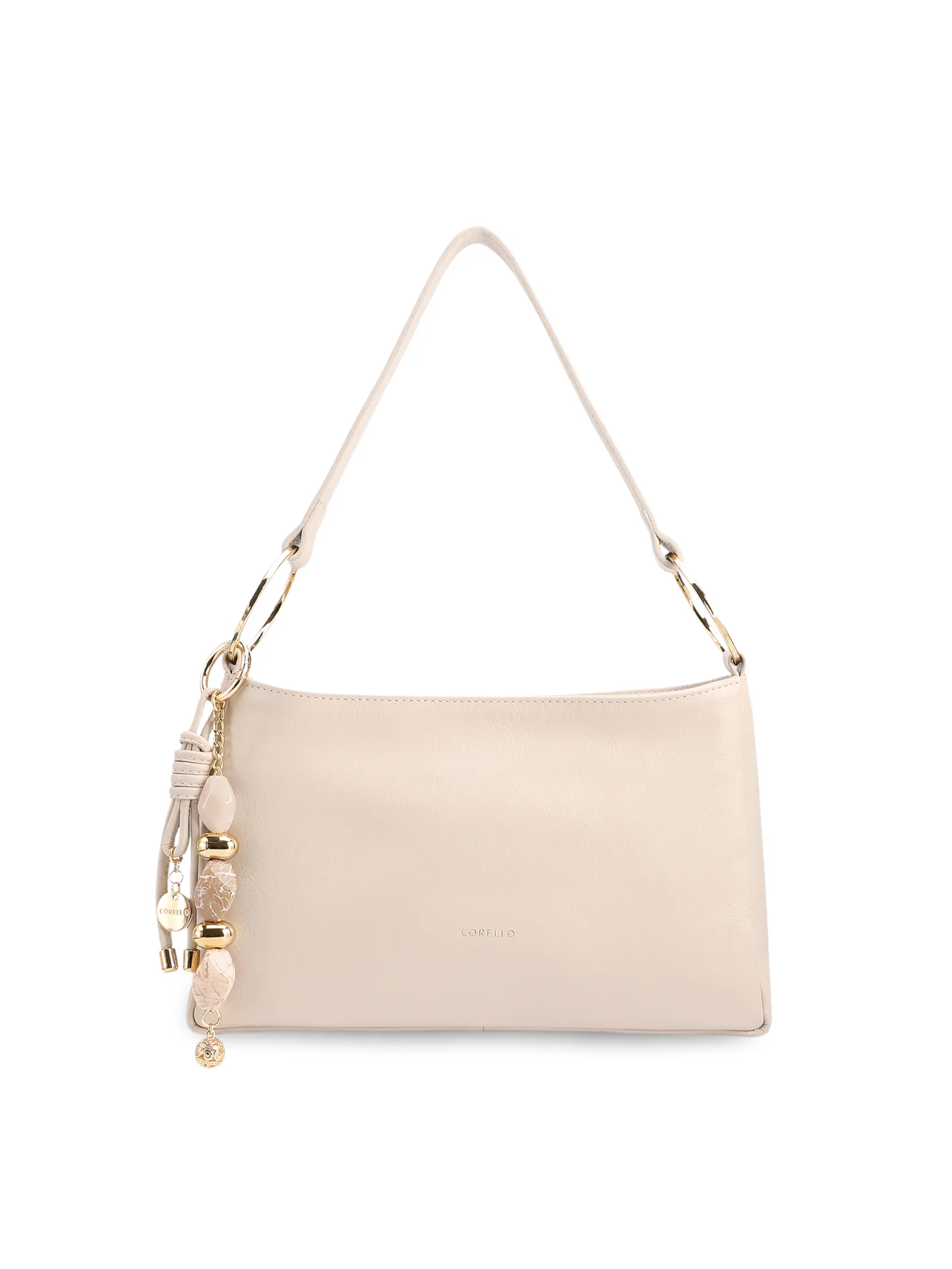 Bolsa De Ombro Pequena Couro Off White Pingente Corrente e Pedras