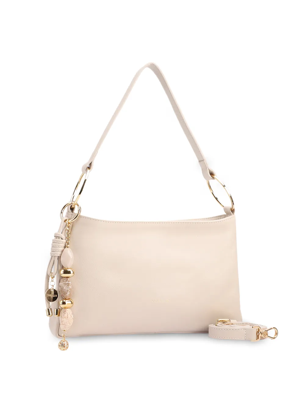 Bolsa De Ombro Pequena Couro Off White Pingente Corrente e Pedras - imagem 2