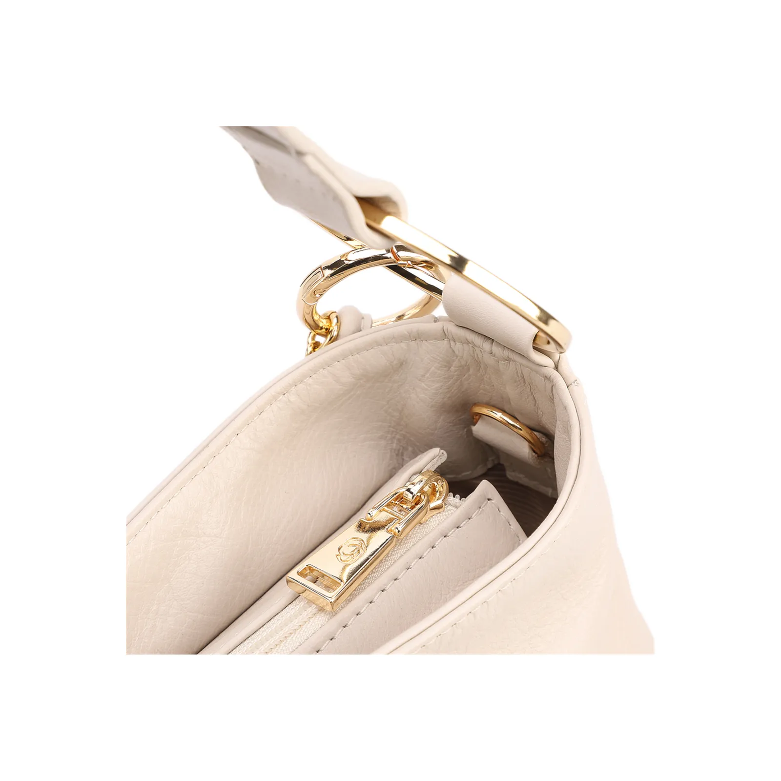 Bolsa De Ombro Pequena Couro Off White Pingente Corrente e Pedras