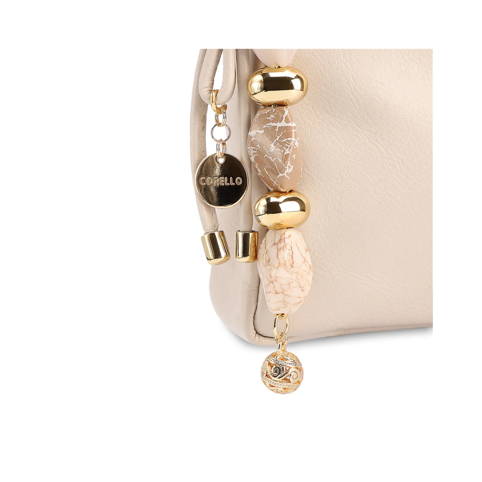 Bolsa De Ombro Pequena Couro Off White Pingente Corrente e Pedras