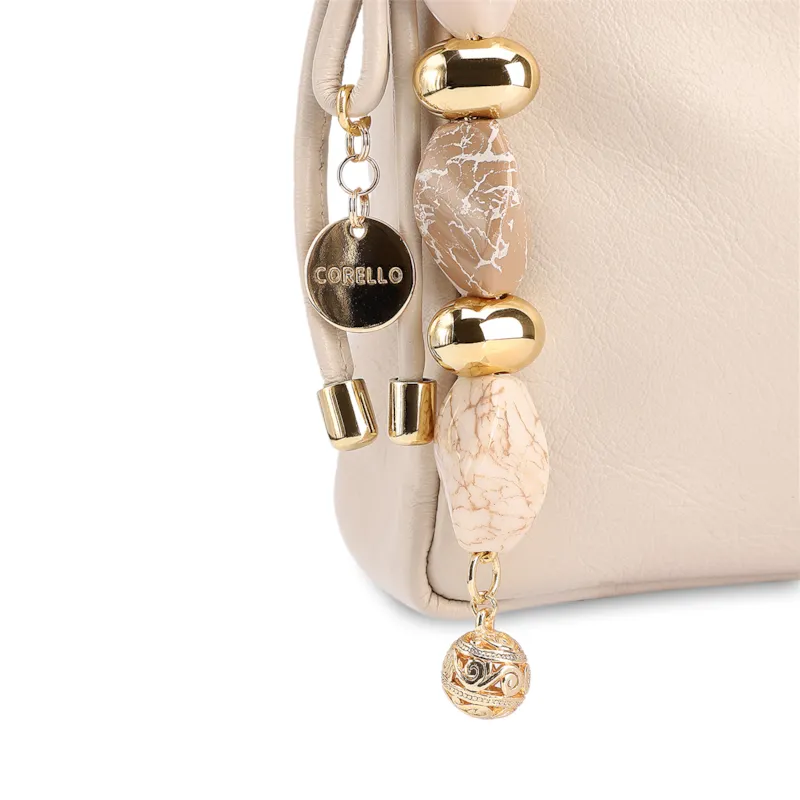 Bolsa De Ombro Pequena Couro Off White Pingente Corrente e Pedras - foto 6