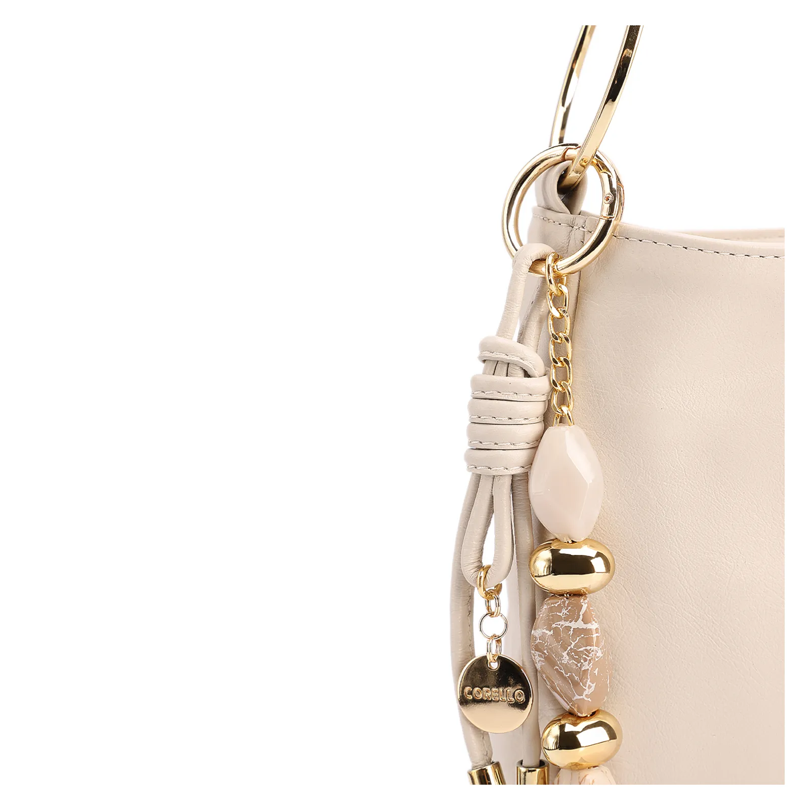 Bolsa De Ombro Pequena Couro Off White Pingente Corrente e Pedras