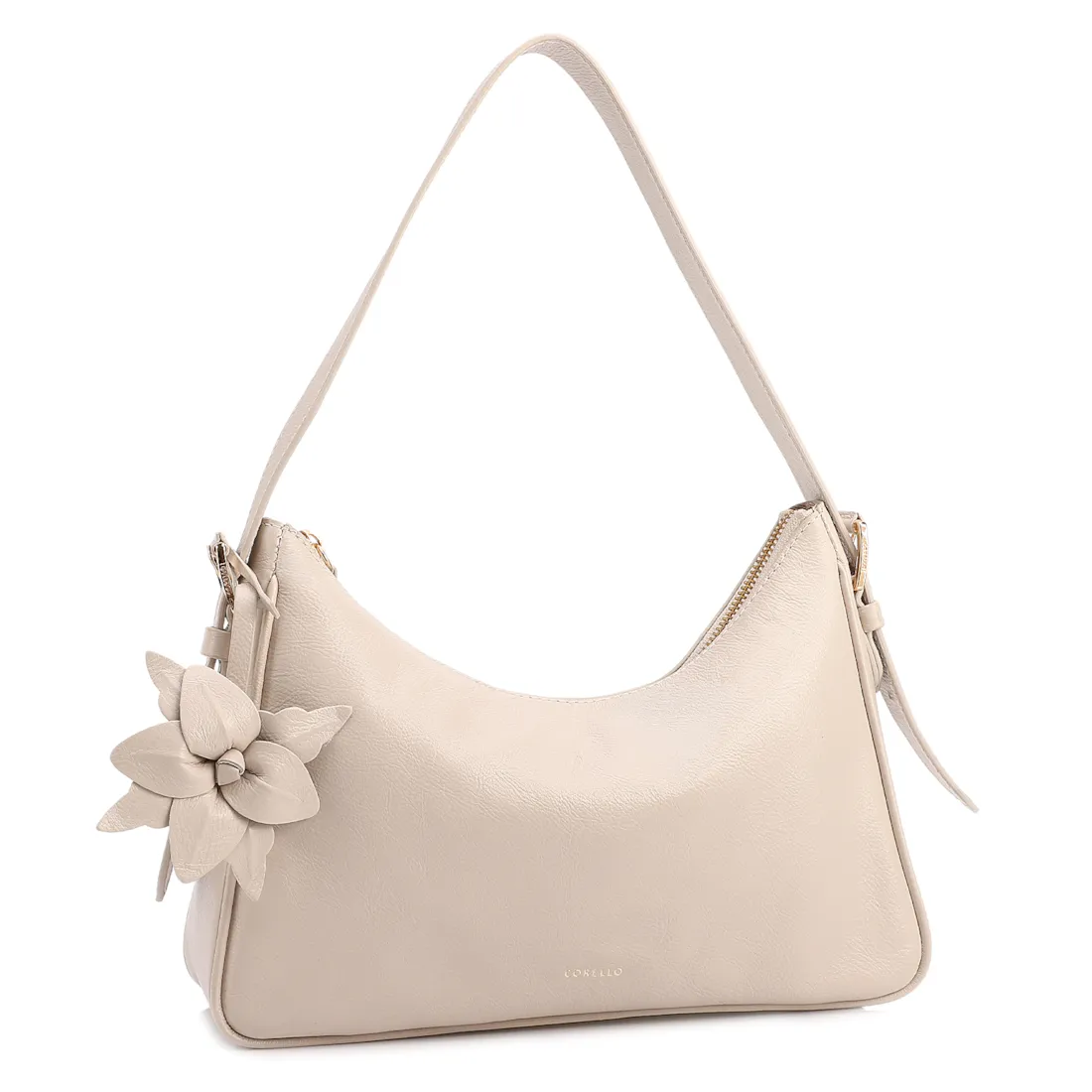  Bolsa De Ombro Pequena Couro Off White Pingente Flor - foto 2