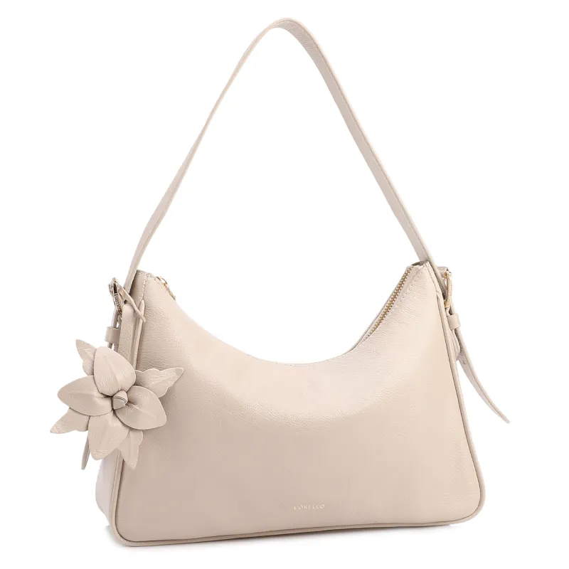  Bolsa De Ombro Pequena Couro Off White Pingente Flor - foto 2