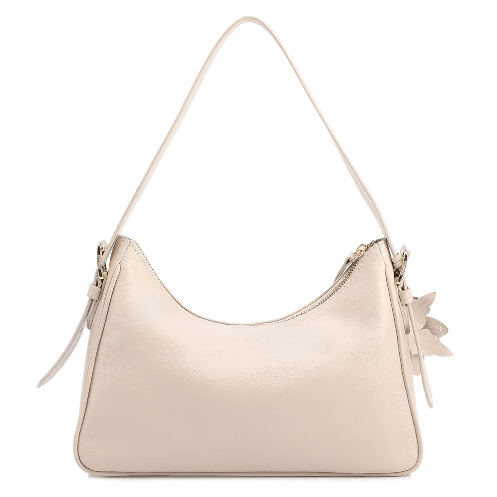  Bolsa De Ombro Pequena Couro Off White Pingente Flor - imagem 3