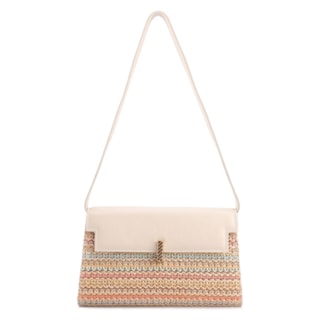Pequena Couro Off White Ráfia Tramada multicolor