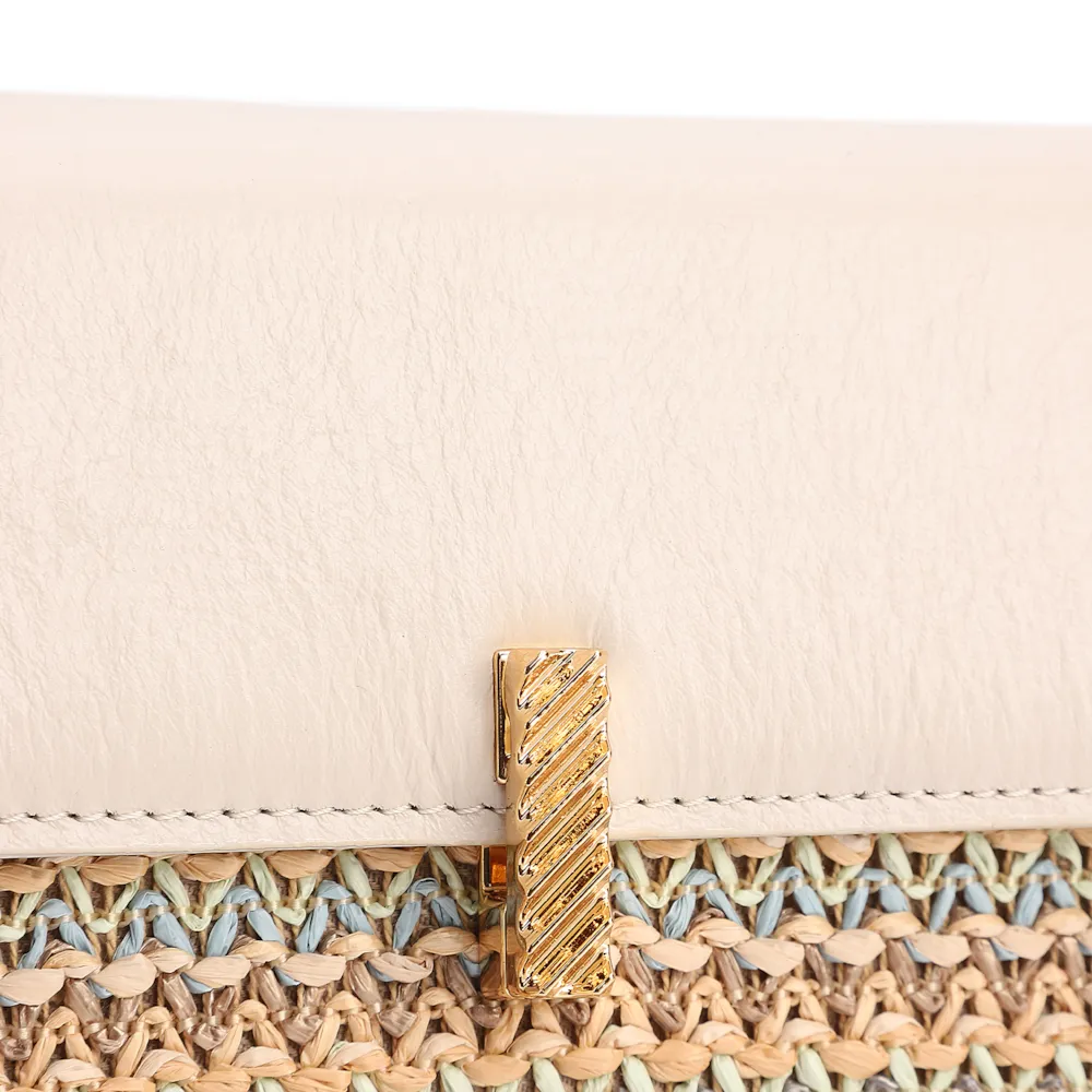 Bolsa De Ombro Pequena Couro Off White Ráfia Tramada Multicolor - imagem 5