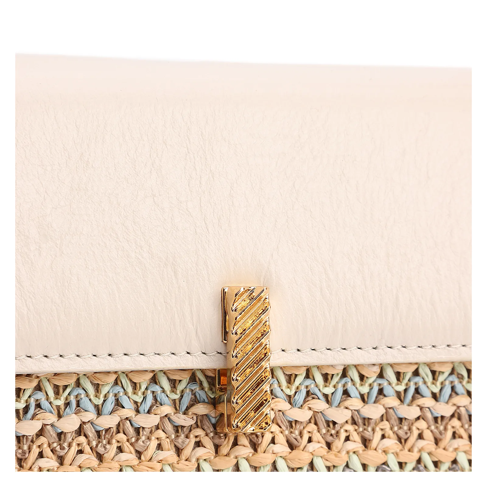 Bolsa De Ombro Pequena Couro Off White Ráfia Tramada Multicolor