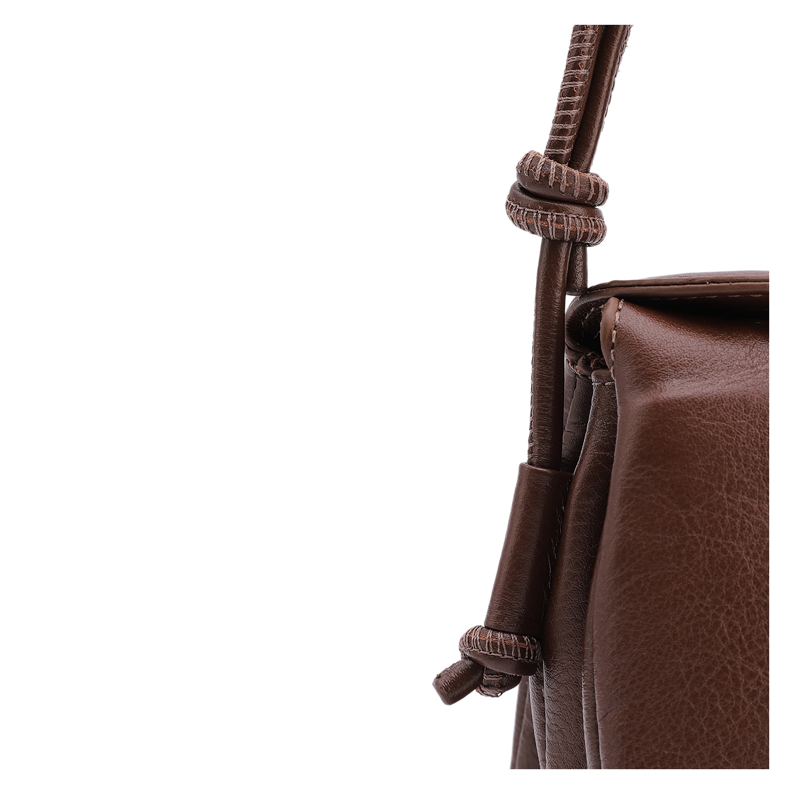 Bolsa De Ombro Pequena Couro Plume Marrom Aba Flap