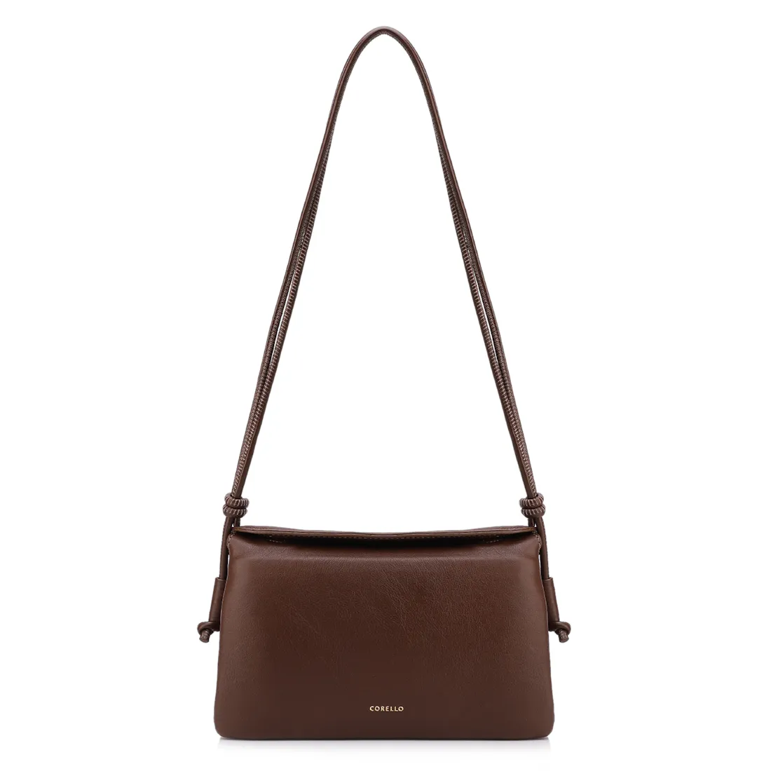 Bolsa De Ombro Pequena Couro Plume Marrom Aba Flap