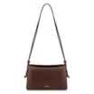 Bolsa De Ombro Pequena Couro Plume Marrom Aba Flap - imagem 1