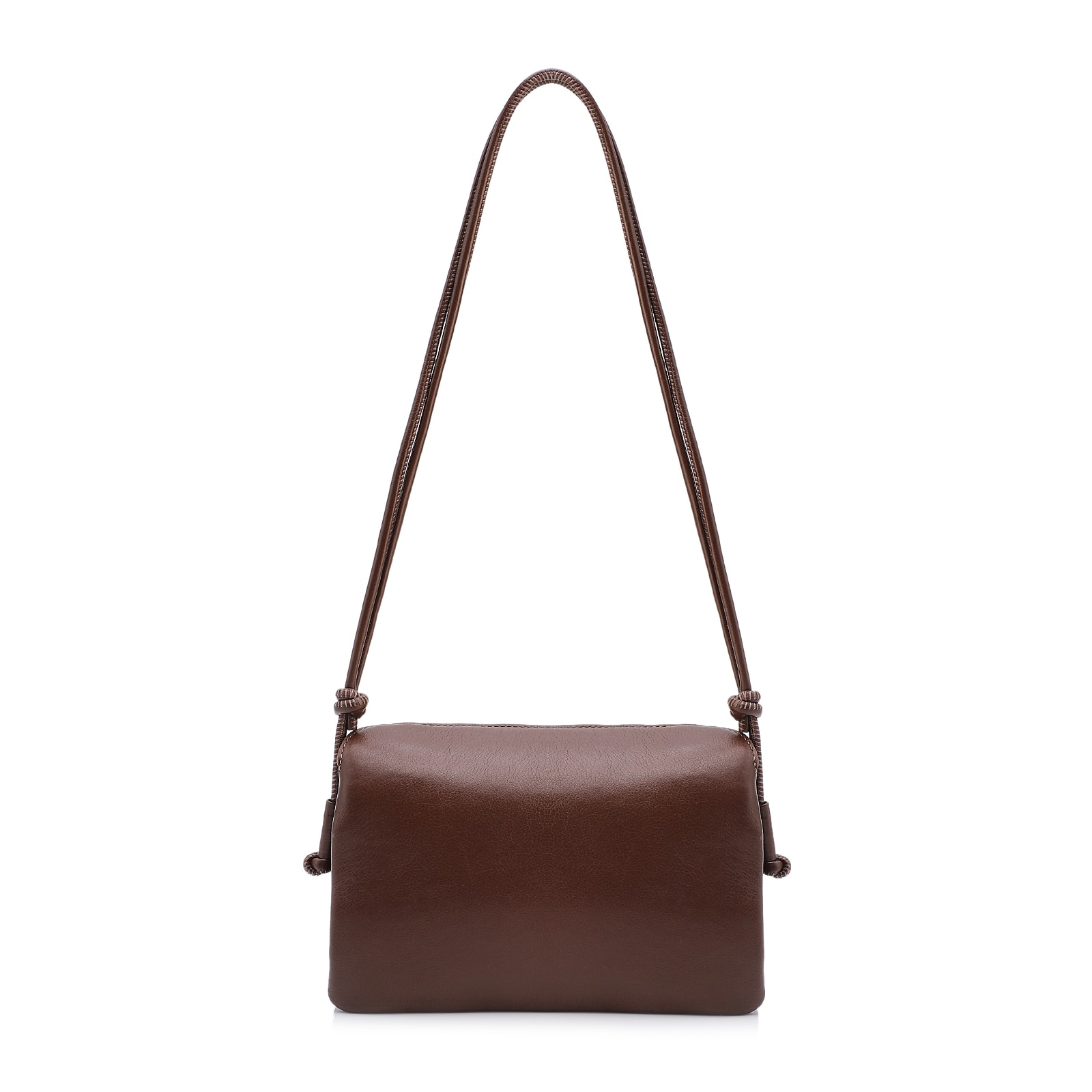 Bolsa De Ombro Pequena Couro Plume Marrom Aba Flap