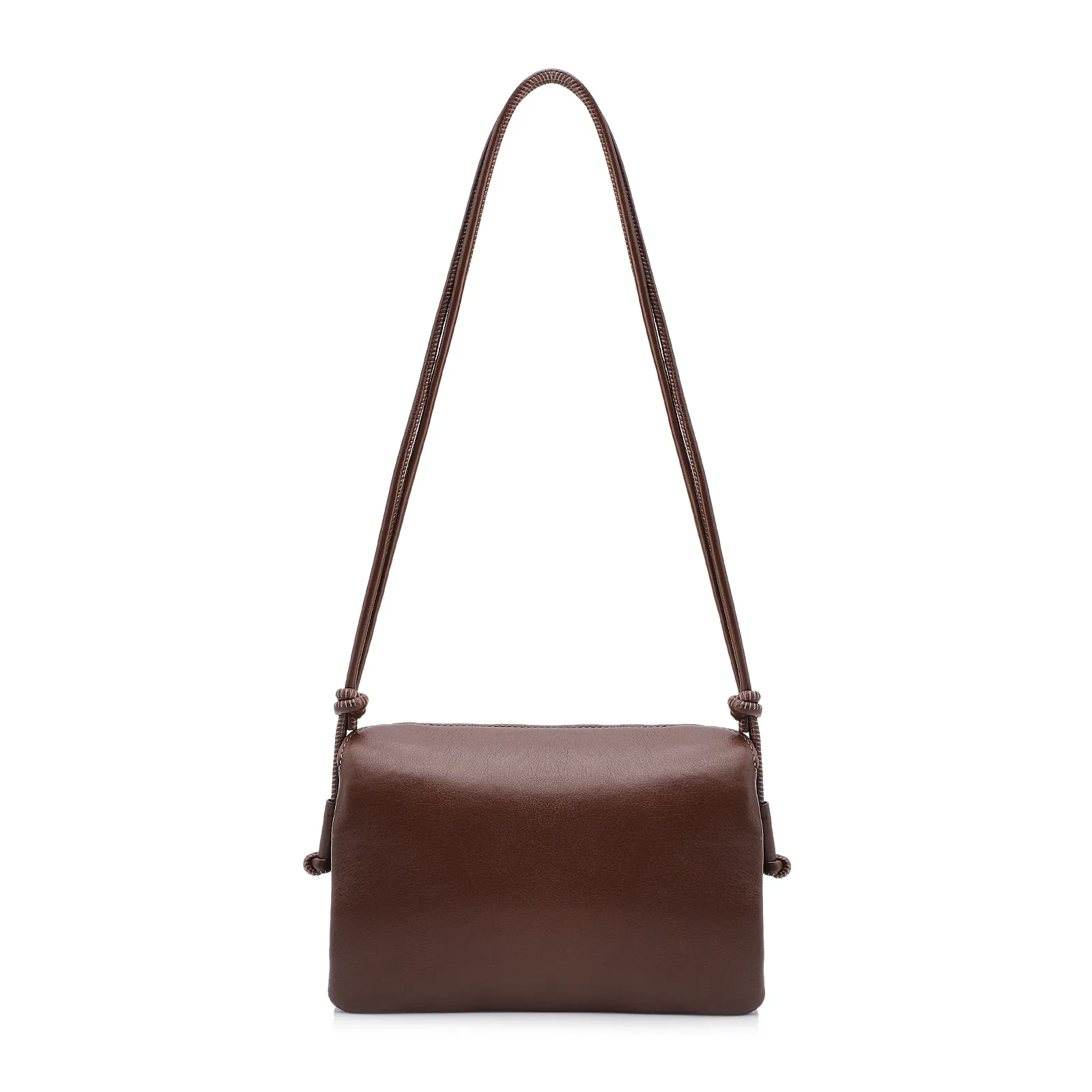 Bolsa De Ombro Pequena Couro Plume Marrom Aba Flap
