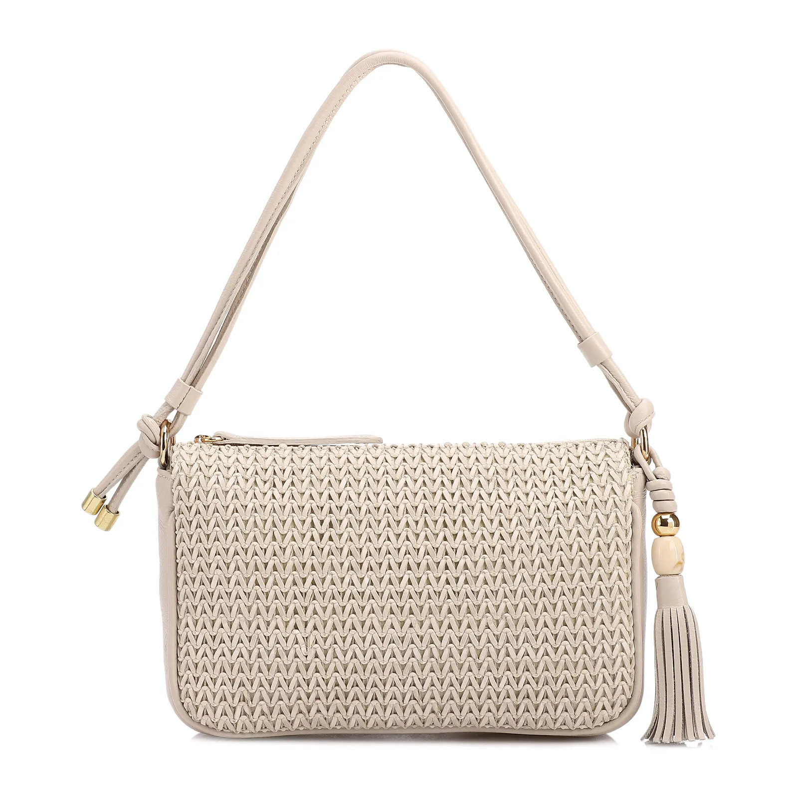 Bolsa De Ombro Pequena De Couro Off White Tramado Frontal