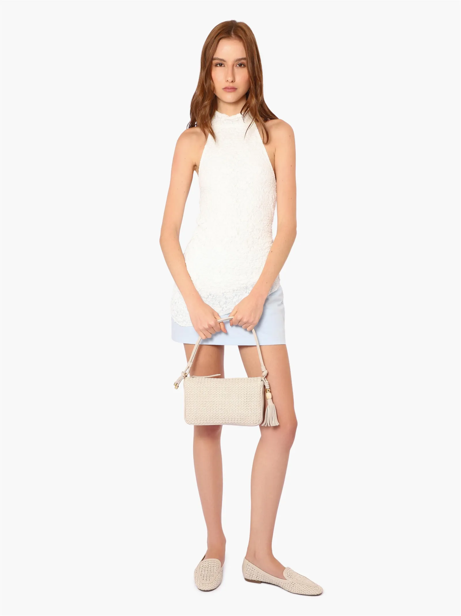 Bolsa De Ombro Pequena De Couro Off White Tramado Frontal