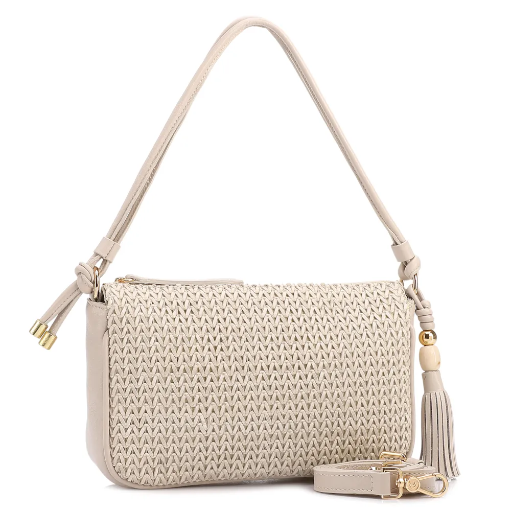 Bolsa De Ombro Pequena De Couro Off White Tramado Frontal - imagem 2