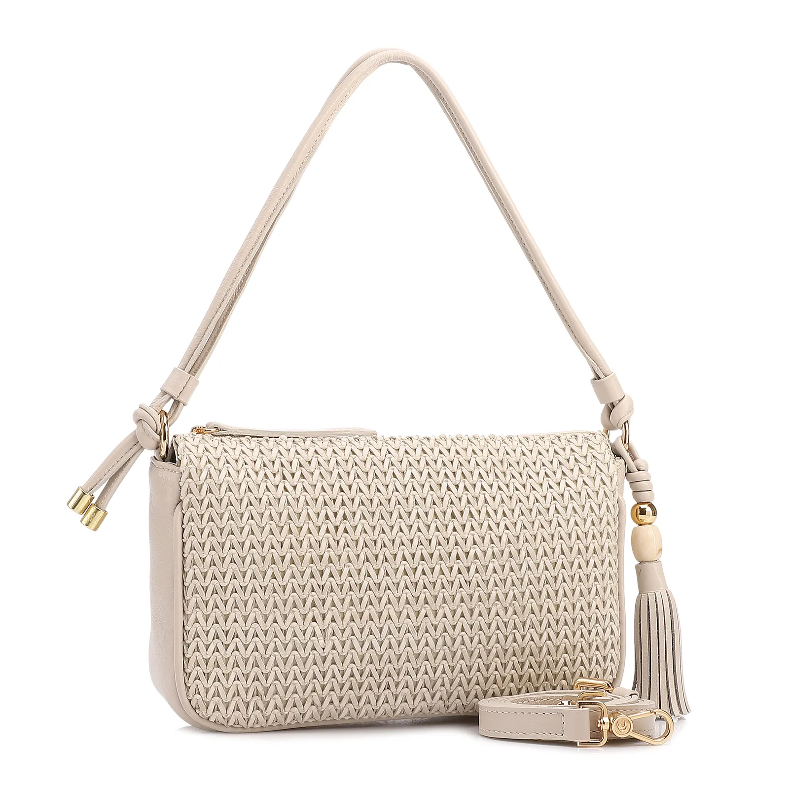 Bolsa De Ombro Pequena De Couro Off White Tramado Frontal