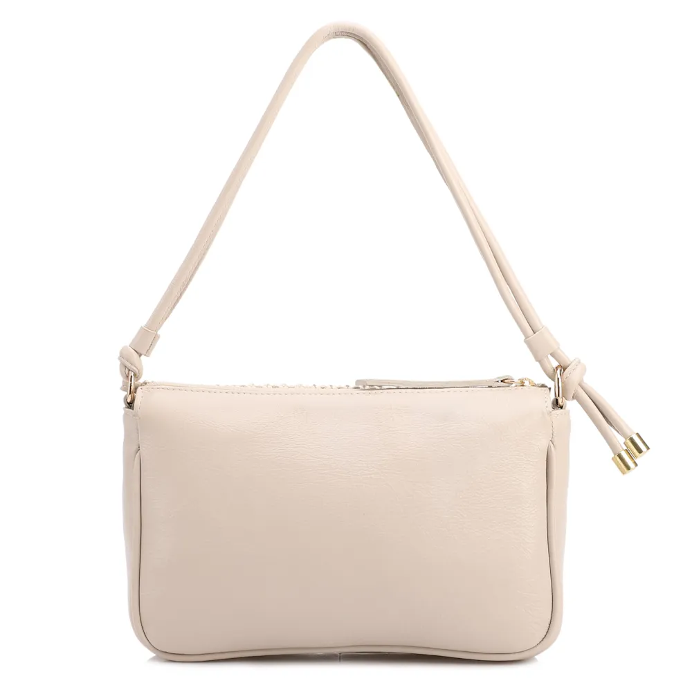 Bolsa De Ombro Pequena De Couro Off White Tramado Frontal - imagem 3