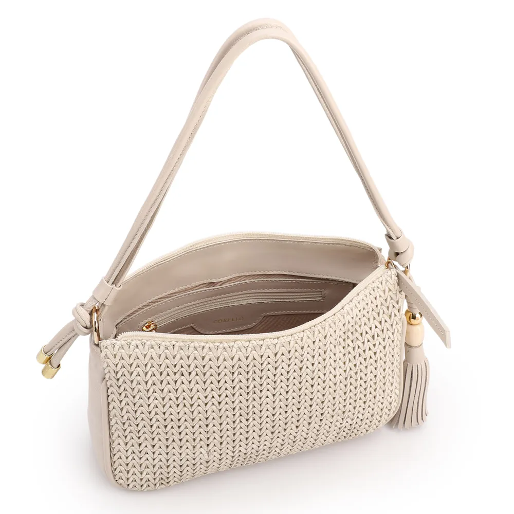 Bolsa De Ombro Pequena De Couro Off White Tramado Frontal - imagem 4
