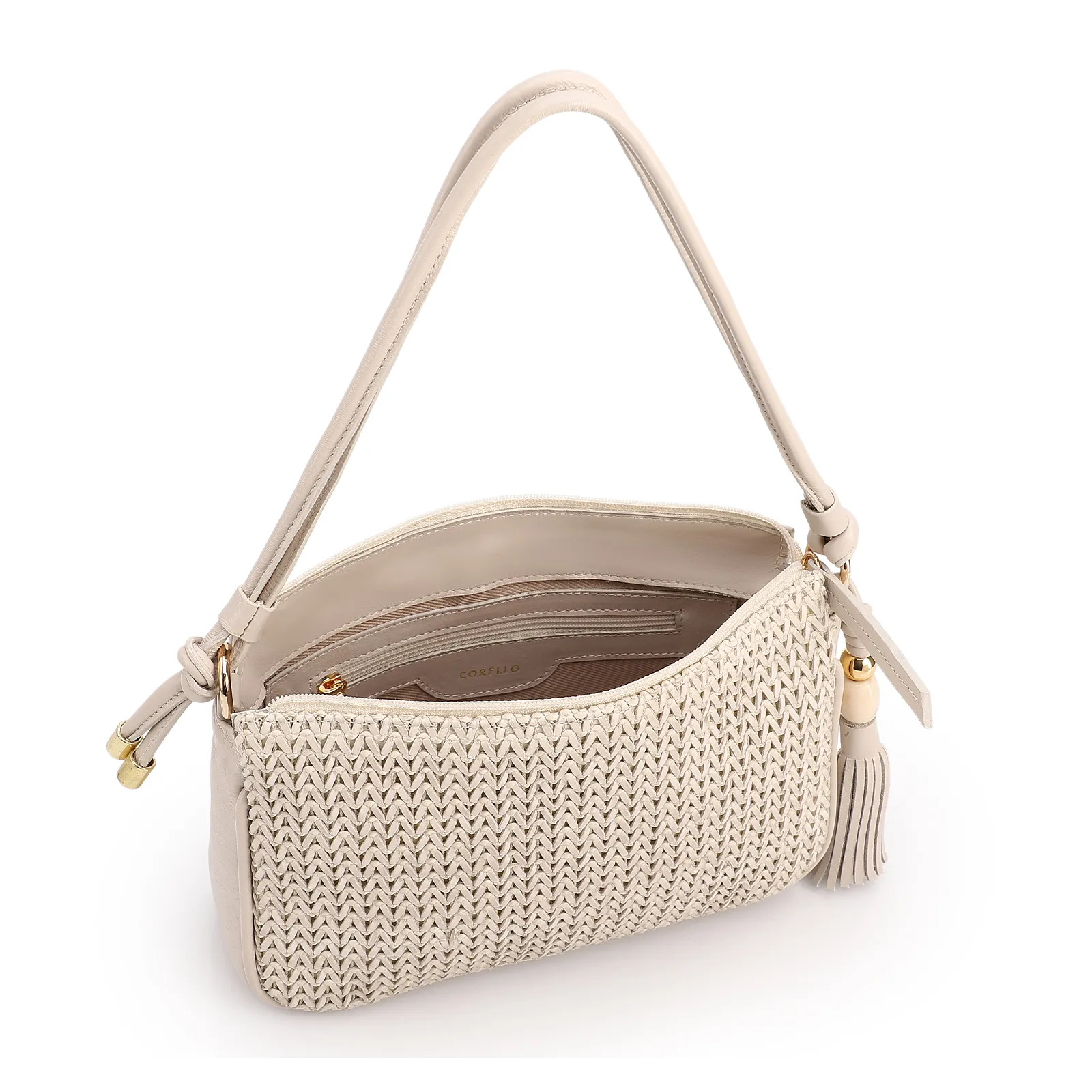 Bolsa De Ombro Pequena De Couro Off White Tramado Frontal