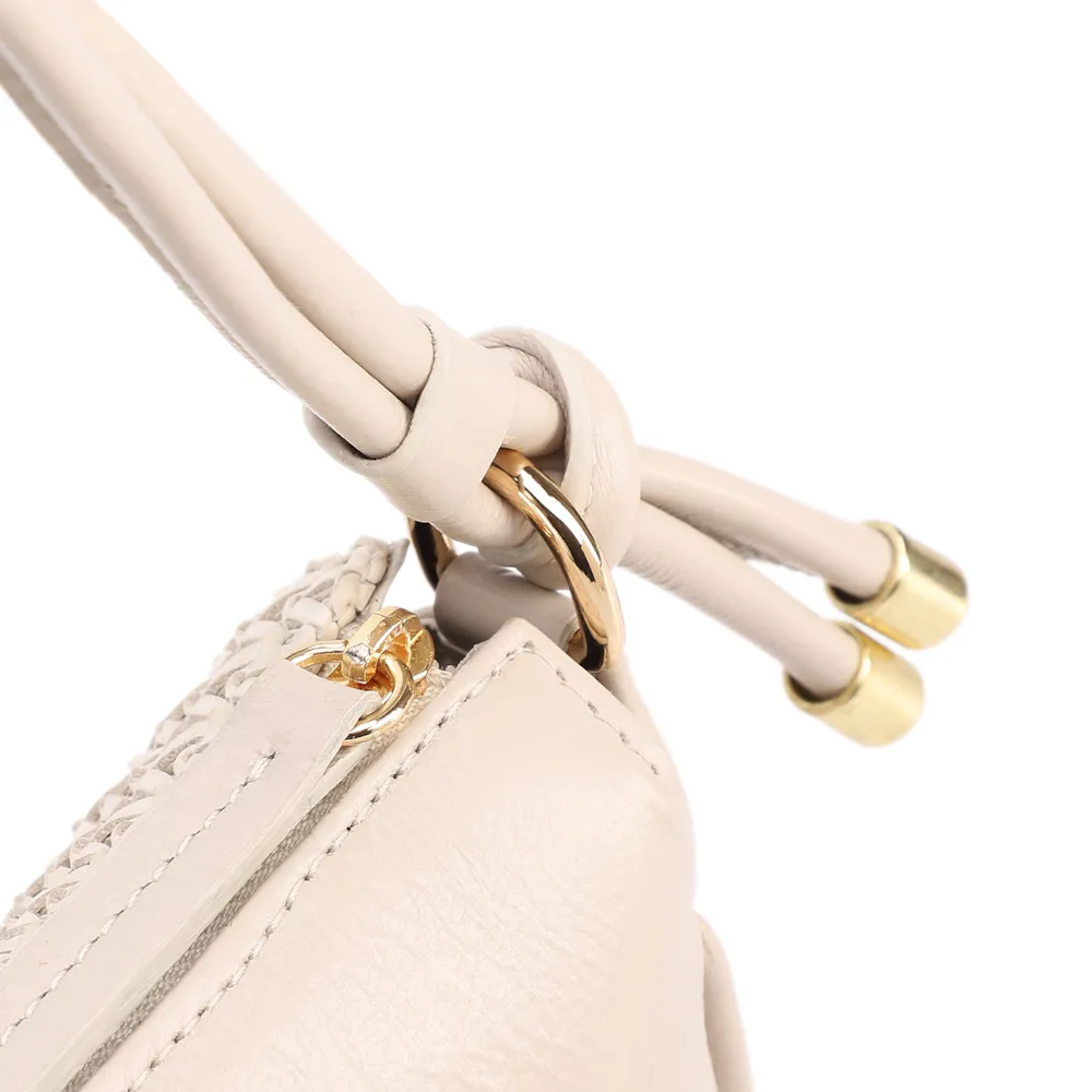 Bolsa De Ombro Pequena De Couro Off White Tramado Frontal - imagem 5