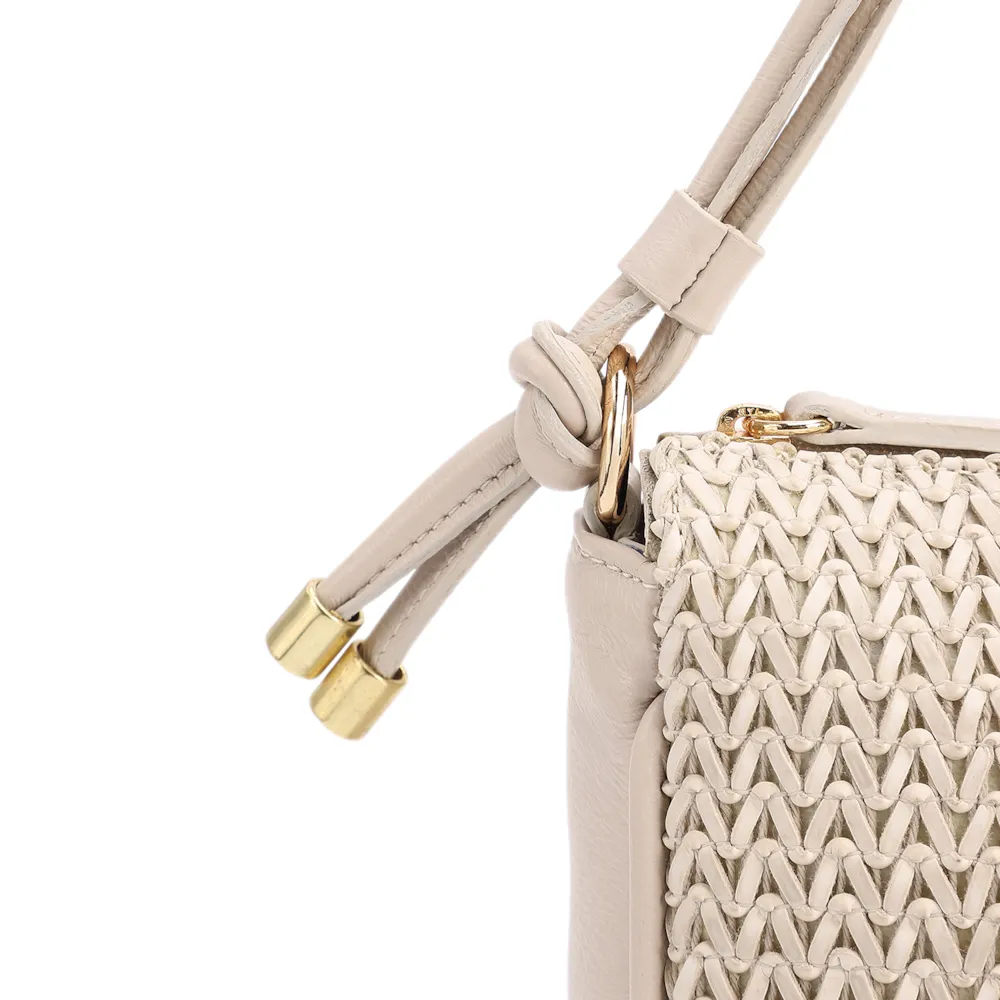 Bolsa De Ombro Pequena De Couro Off White Tramado Frontal - imagem 6