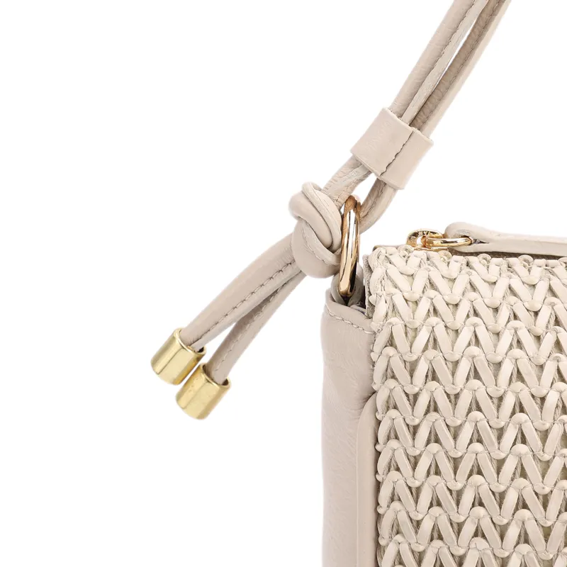 Bolsa De Ombro Pequena De Couro Off White Tramado Frontal - foto 6