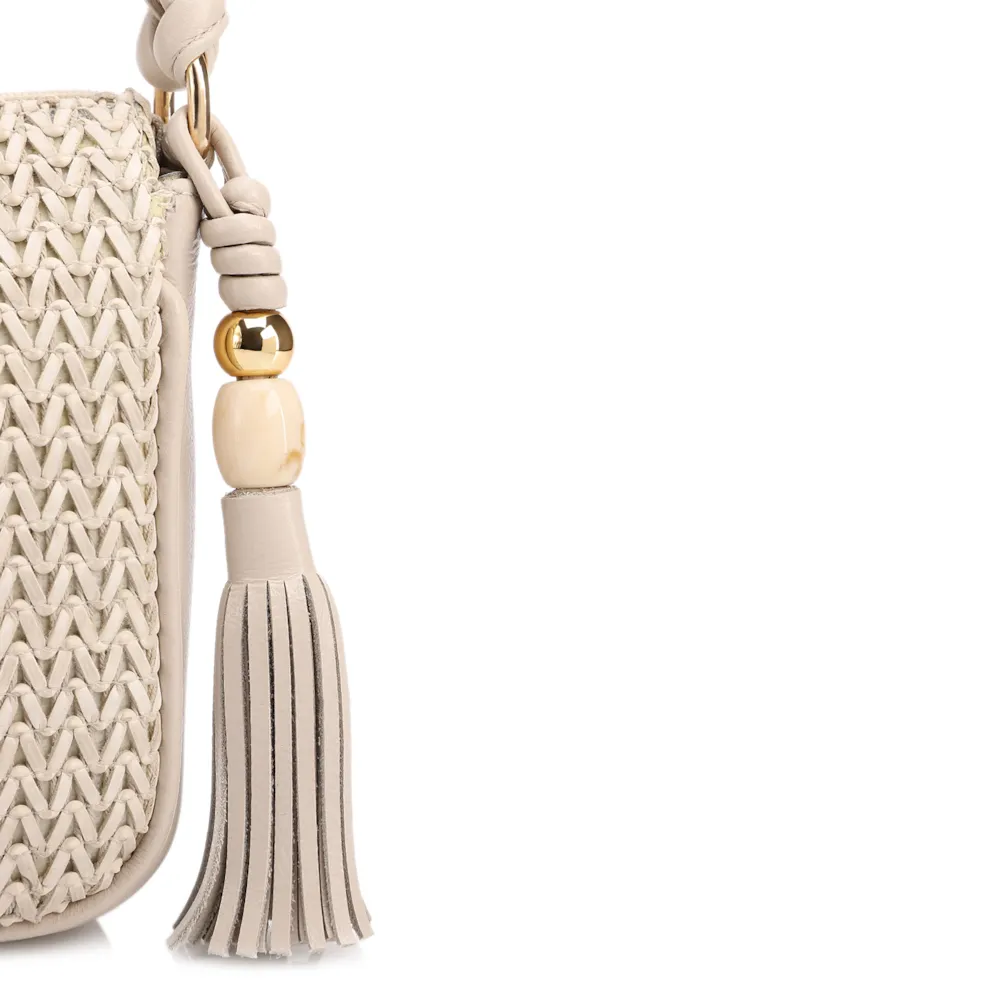 Bolsa De Ombro Pequena De Couro Off White Tramado Frontal - imagem 7