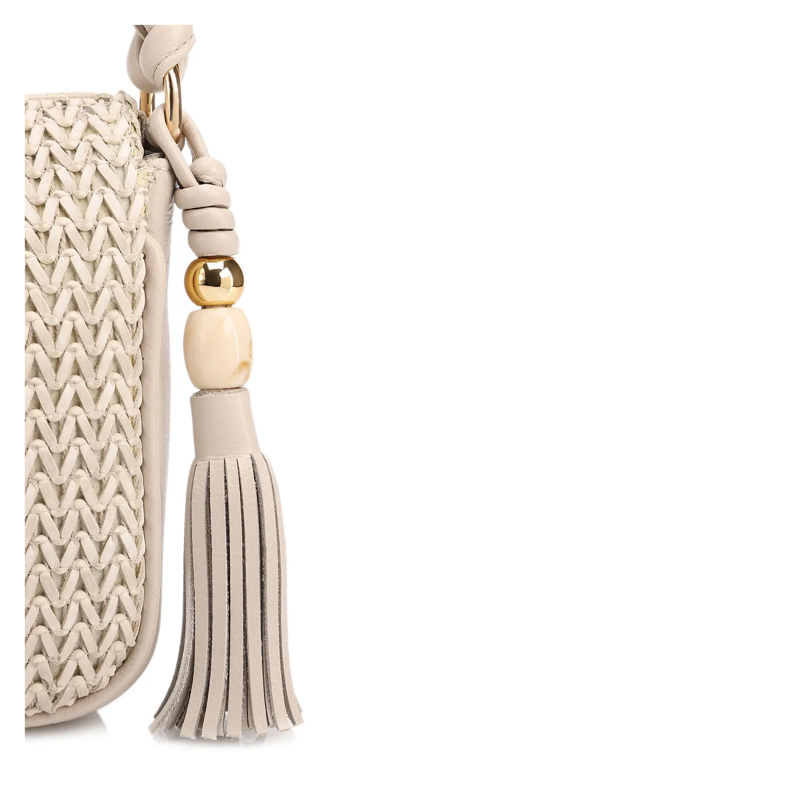 Bolsa De Ombro Pequena De Couro Off White Tramado Frontal