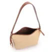  Bolsa De Ombro Pequena Linho Bege /Couro Marrom Claro Pingente - imagem 4