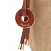  Bolsa De Ombro Pequena Linho Bege /Couro Marrom Claro Pingente - imagem 6