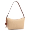  Bolsa De Ombro Pequena Linho Bege /Couro Marrom Claro Pingente - imagem 2