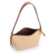  Bolsa De Ombro Pequena Linho Bege /Couro Marrom Claro Pingente - imagem 4