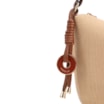  Bolsa De Ombro Pequena Linho Bege /Couro Marrom Claro Pingente - imagem 5
