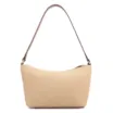  Bolsa De Ombro Pequena Linho Bege /Couro Marrom Claro Pingente - imagem 3
