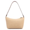  Bolsa De Ombro Pequena Linho Bege /Couro Marrom Claro Pingente - imagem 3