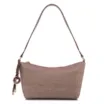  Bolsa De Ombro Pequena Linho/Couro Marrom Pingente - imagem 1