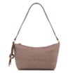  Bolsa De Ombro Pequena Linho/Couro Marrom Pingente - imagem 1