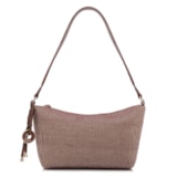 Bolsa De Ombro Pequena Linho/Couro Marrom Pingente