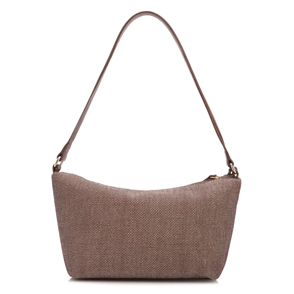  Bolsa De Ombro Pequena Linho/Couro Marrom Pingente - imagem 3