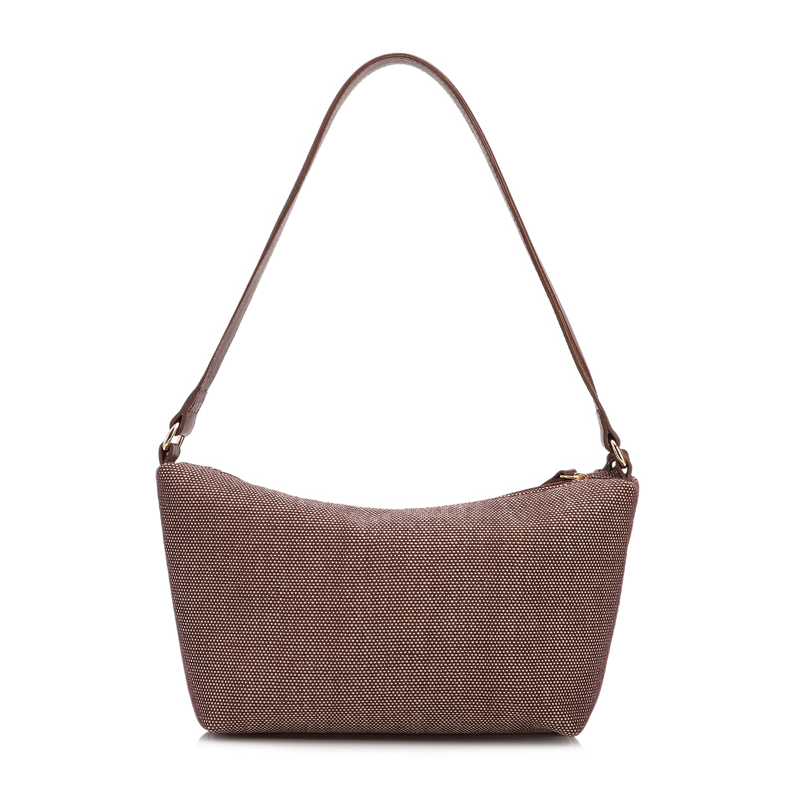 Bolsa De Ombro Pequena Linho/Couro Marrom Pingente