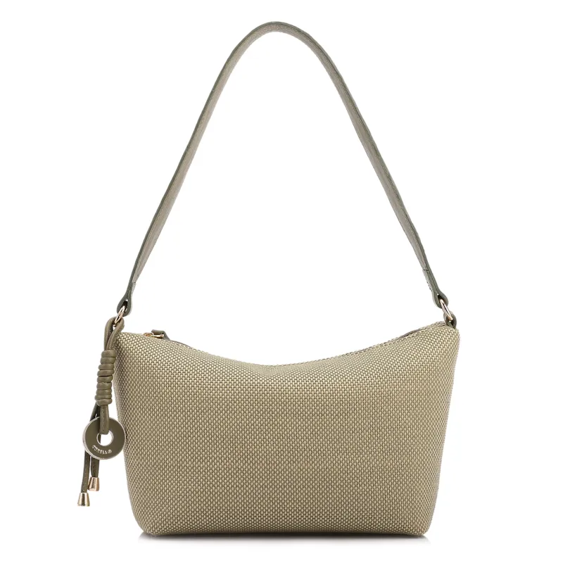  Bolsa De Ombro Pequena Linho/Couro Verde Pingente