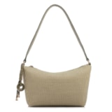 Bolsa De Ombro Pequena Linho/Couro Verde Pingente