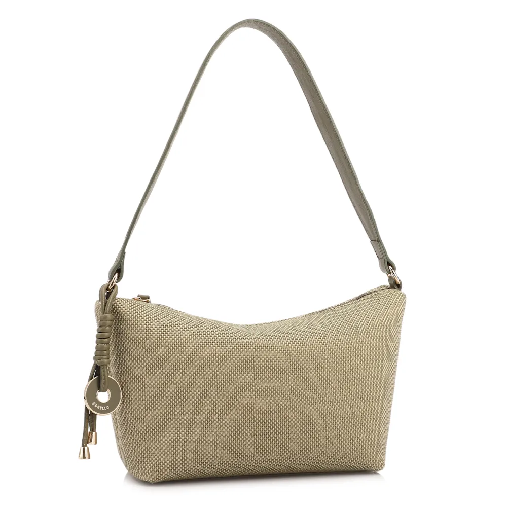  Bolsa De Ombro Pequena Linho/Couro Verde Pingente - imagem 2