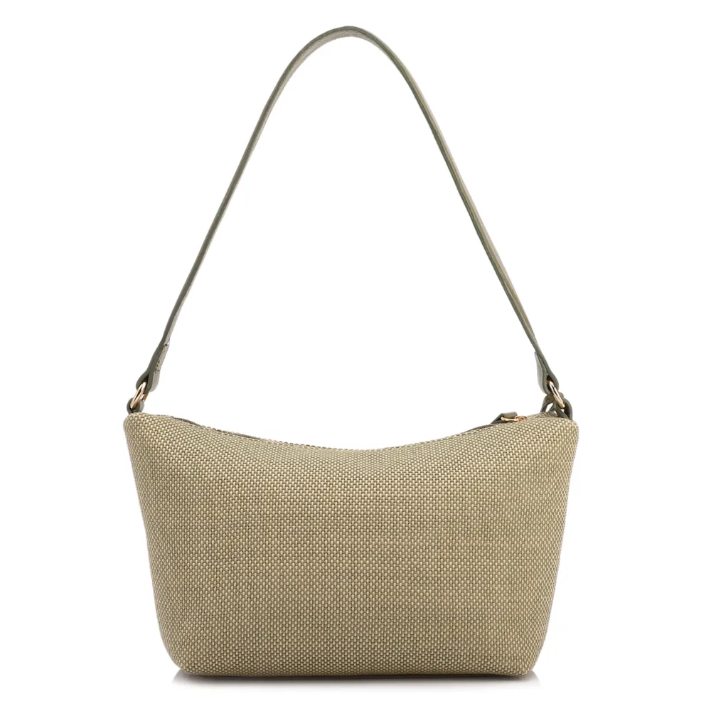  Bolsa De Ombro Pequena Linho/Couro Verde Pingente - imagem 3