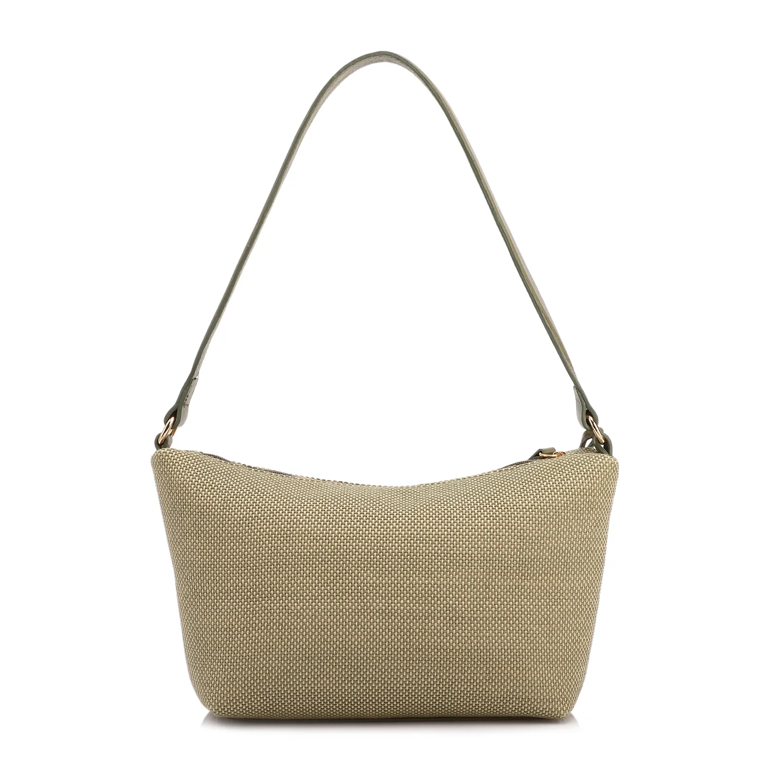 Bolsa De Ombro Pequena Linho/Couro Verde Pingente