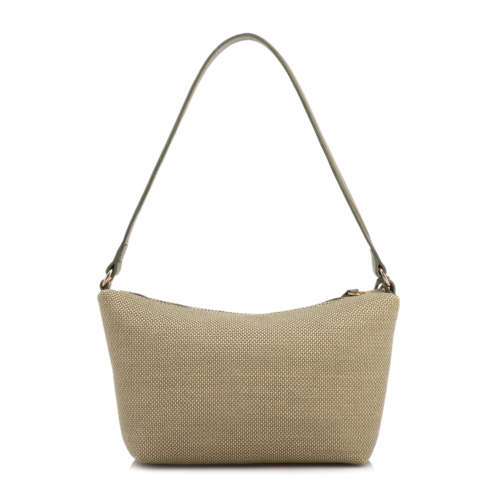 Bolsa De Ombro Pequena Linho/Couro Verde Pingente
