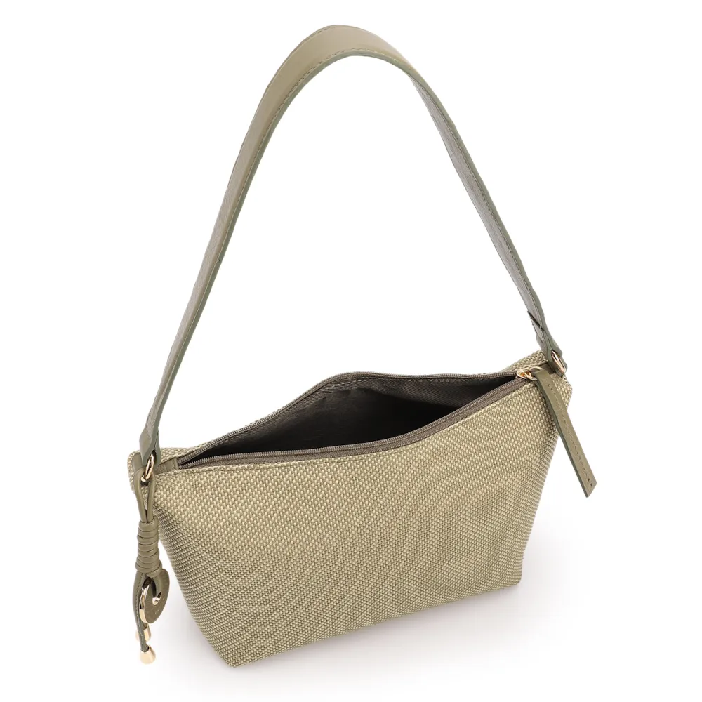  Bolsa De Ombro Pequena Linho/Couro Verde Pingente - imagem 4