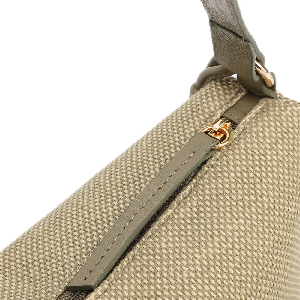  Bolsa De Ombro Pequena Linho/Couro Verde Pingente - imagem 5